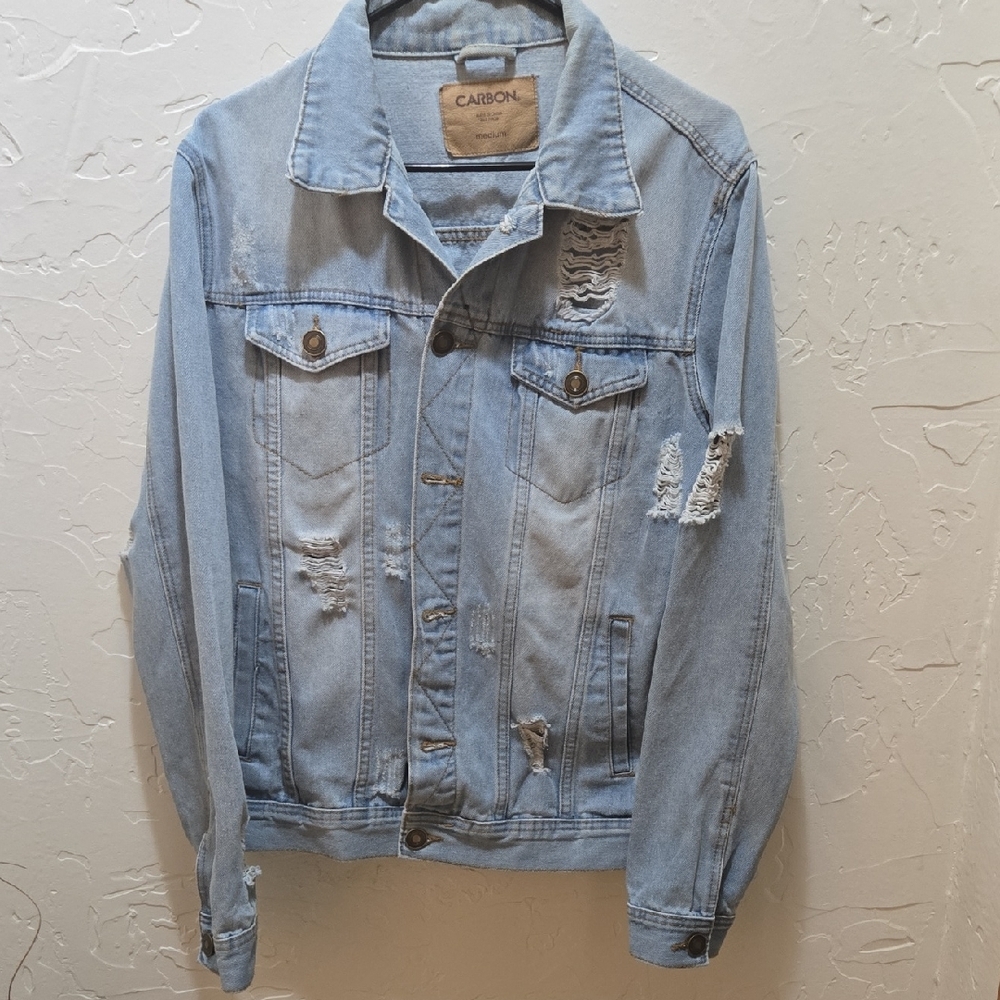 Carbon Medium Distressed Blue Denim Jacket
